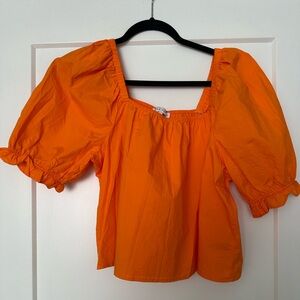English Factory Vibrant Orange Puff Sleeve Blouse